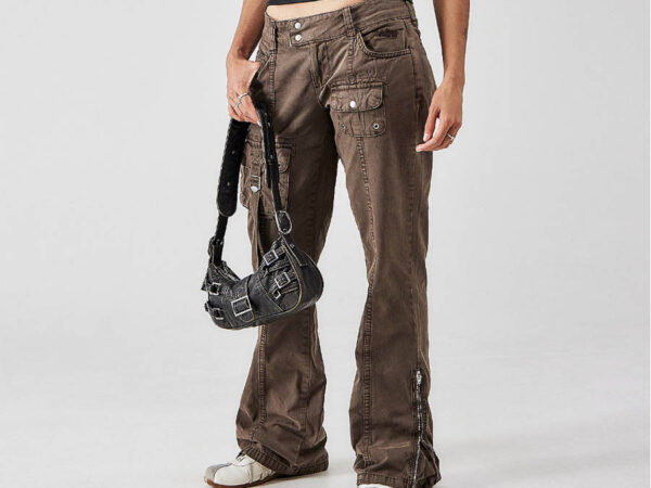 Ladies Recycled Brown Bootcut Cargo Pants sustainable fashion Ireland