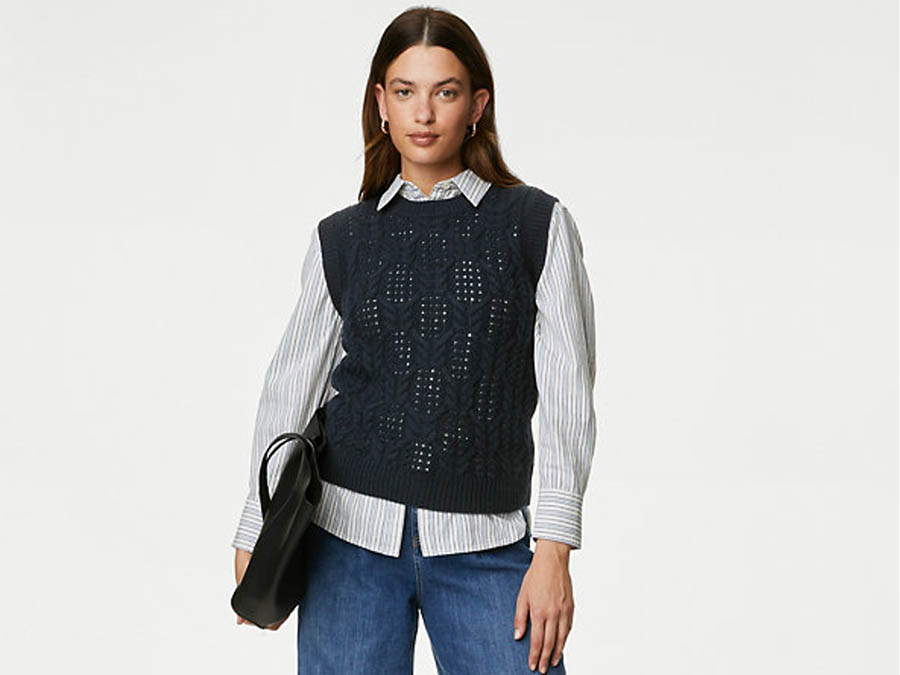Recycled Blend Textured Knitted Vest from Marks & Spencer Ireland