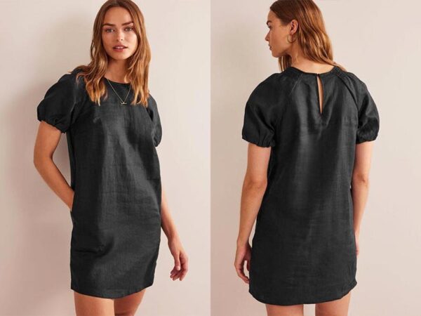 Ladies Recycled Black Linen Mini Dress sustainablefashion.ie 2023 Ireland