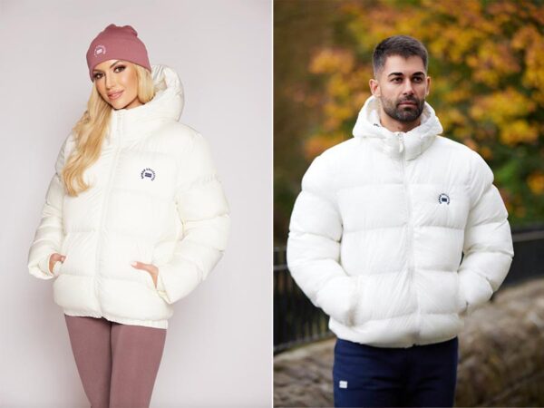 Ladies Recycled Off White Puffer Jacket sustainablefashion.ie 2023