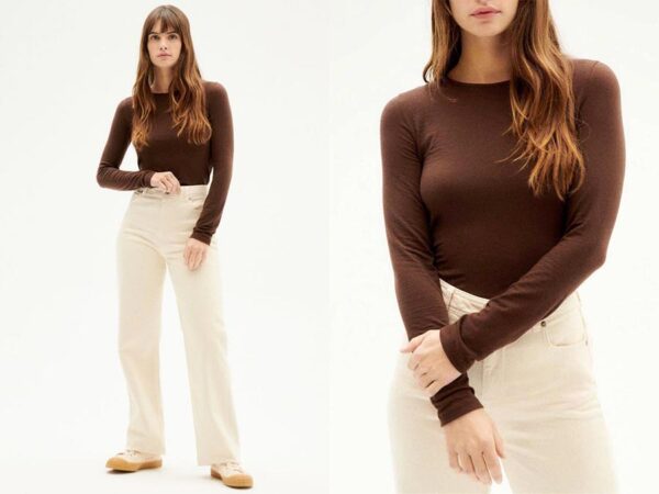 Ladies brown sustainable long sleeve cashmere top sustainablefashion.ie