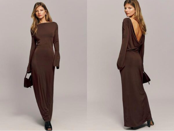Ladies recycled brown bodycon knit dress sustainablefashion.ie Ireland