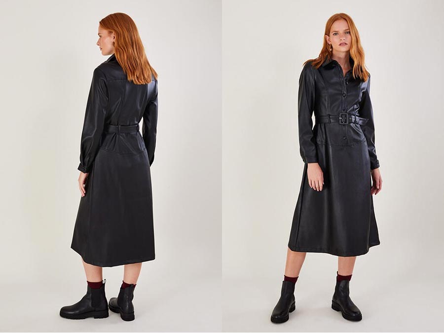 Ladies black midi shirt dress with Acetate Fabric and recycled polyester