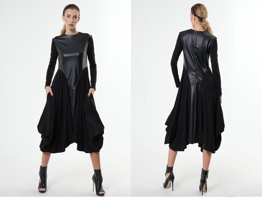 Ladies Black Mixed Vegan Leather Dress sustainablefashion.ie 2024 Ireland