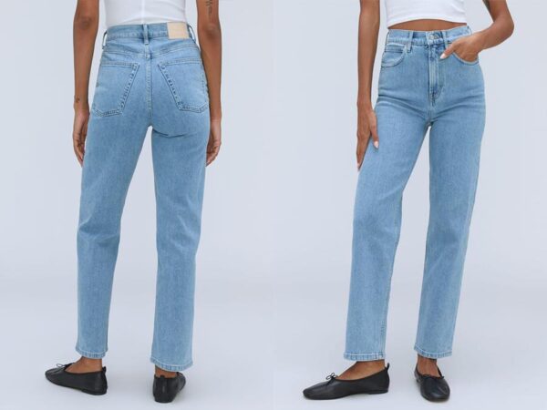 Blue ladies high waist organic cotton straight leg jeans sustainablefashion.ie 2024 Ireland