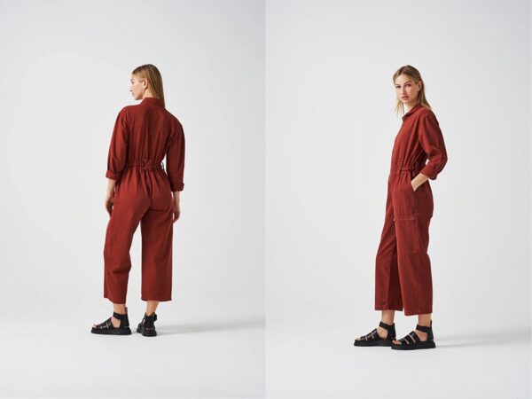Ladies rust coloured organic cotton jumpsuit sustainablefashion.ie 2024 Ireland