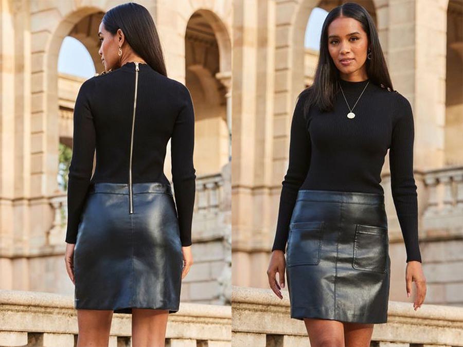 Ladies black Vegan Leather Skirt sustainablefashion.ie 2024 Ireland