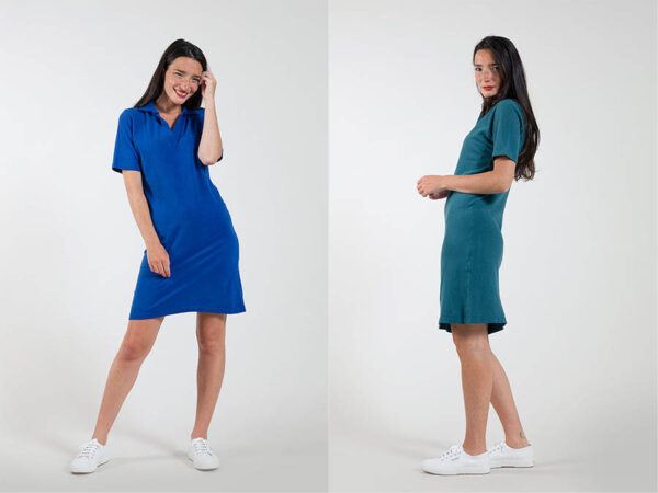 Ladies blue and green Recycled Cotton Polo Dress sustainablefashion.ie 2024 Ireland